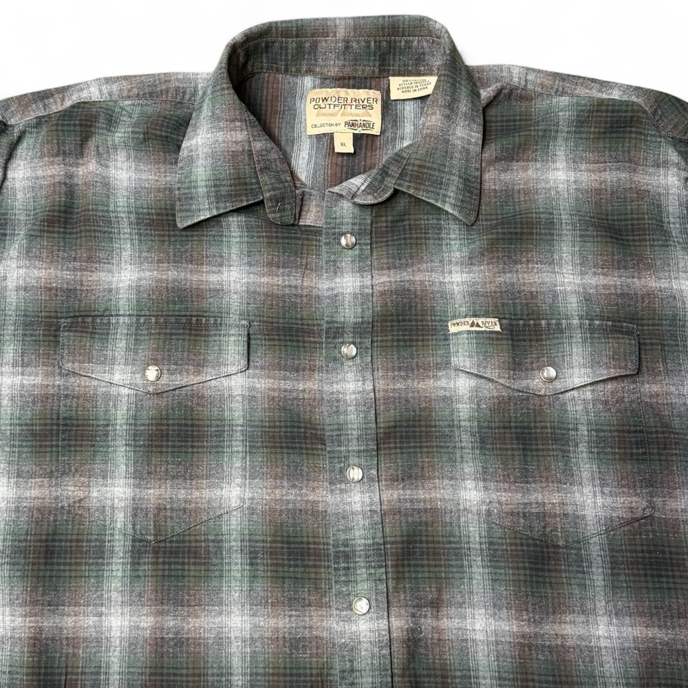 Powder River Outfitter Green and Gray Plaid Long Sleeve Shirt Size XL